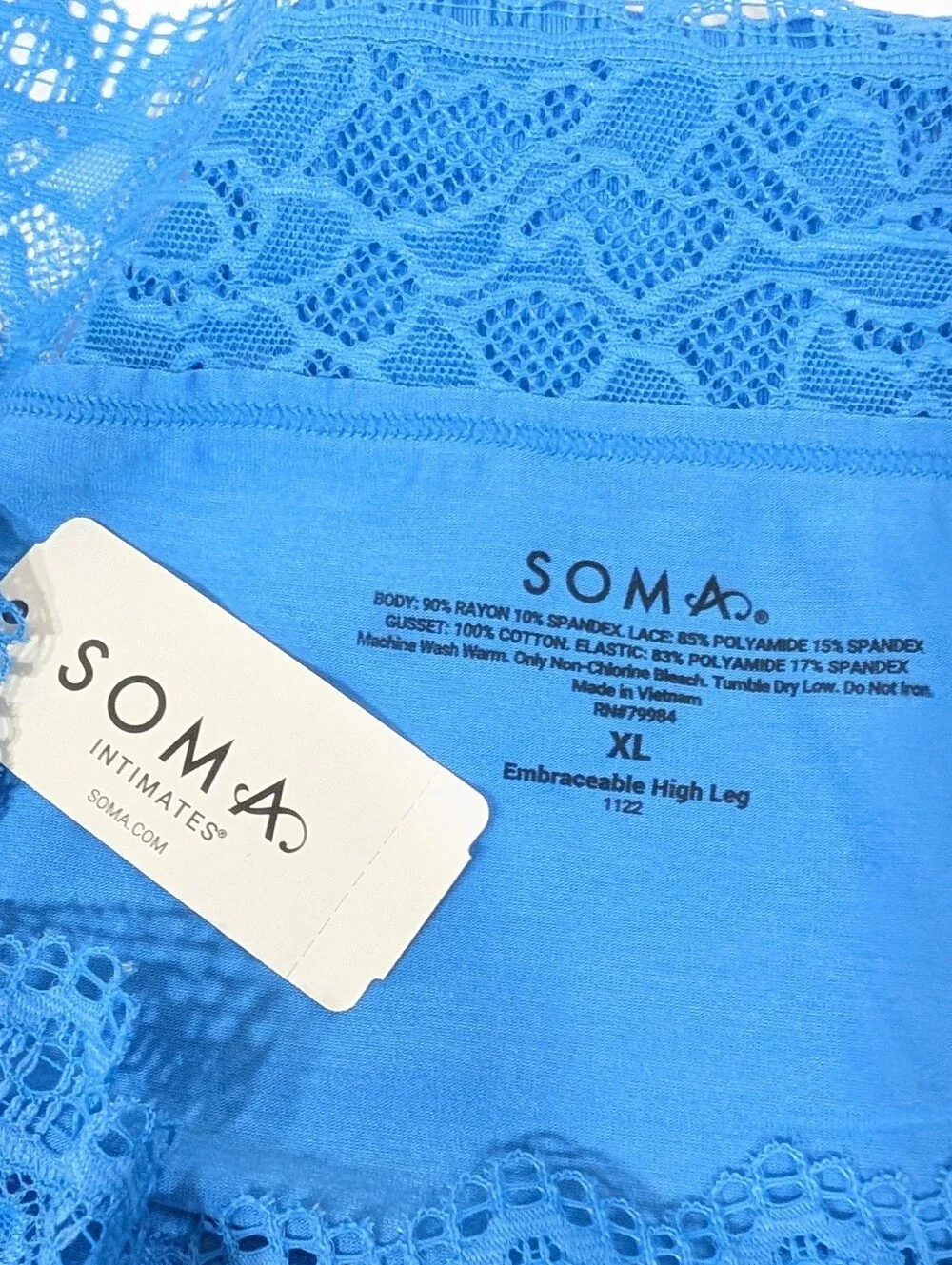 Soma Embraceable Lace High Leg Panty XL New Women Underwear blue super soft